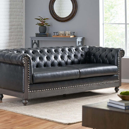 Chesterfield Faux Leather 3-seater Sofa with Nailheads