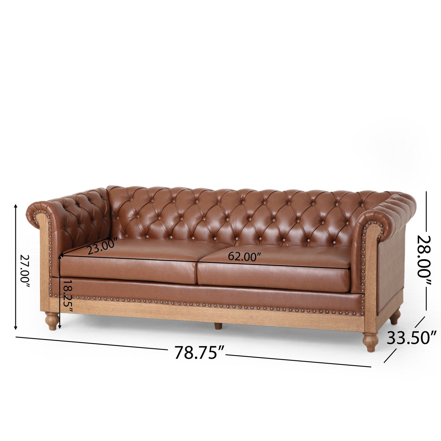Chesterfield Faux Leather 3-seater Sofa with Nailheads