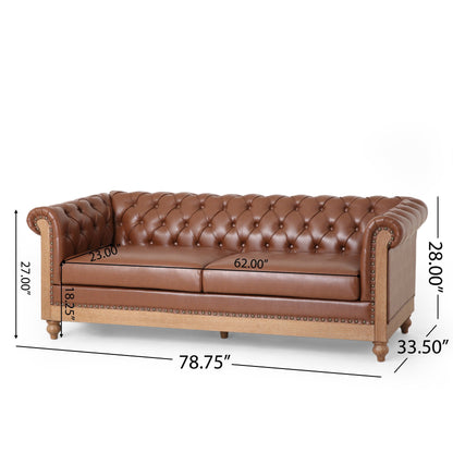 Chesterfield Faux Leather 3-seater Sofa with Nailheads