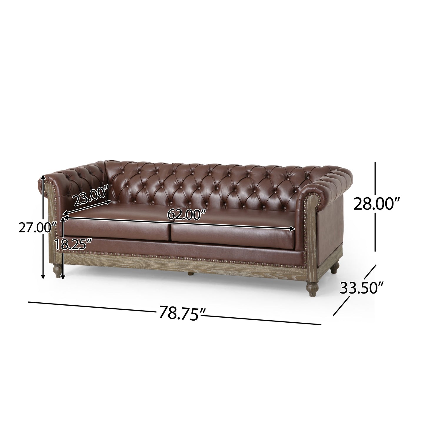 Chesterfield Faux Leather 3-seater Sofa with Nailheads