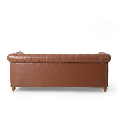 Chesterfield Faux Leather 3-seater Sofa with Nailheads
