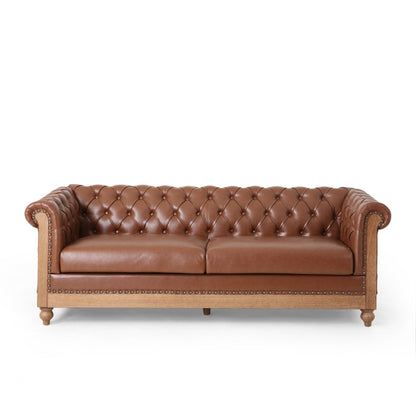 Chesterfield Faux Leather 3-seater Sofa with Nailheads
