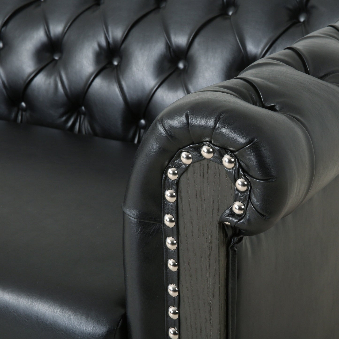 Chesterfield Faux Leather 3-seater Sofa with Nailheads