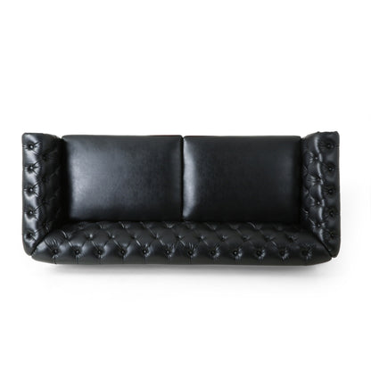 Chesterfield Faux Leather 3-seater Sofa with Nailheads