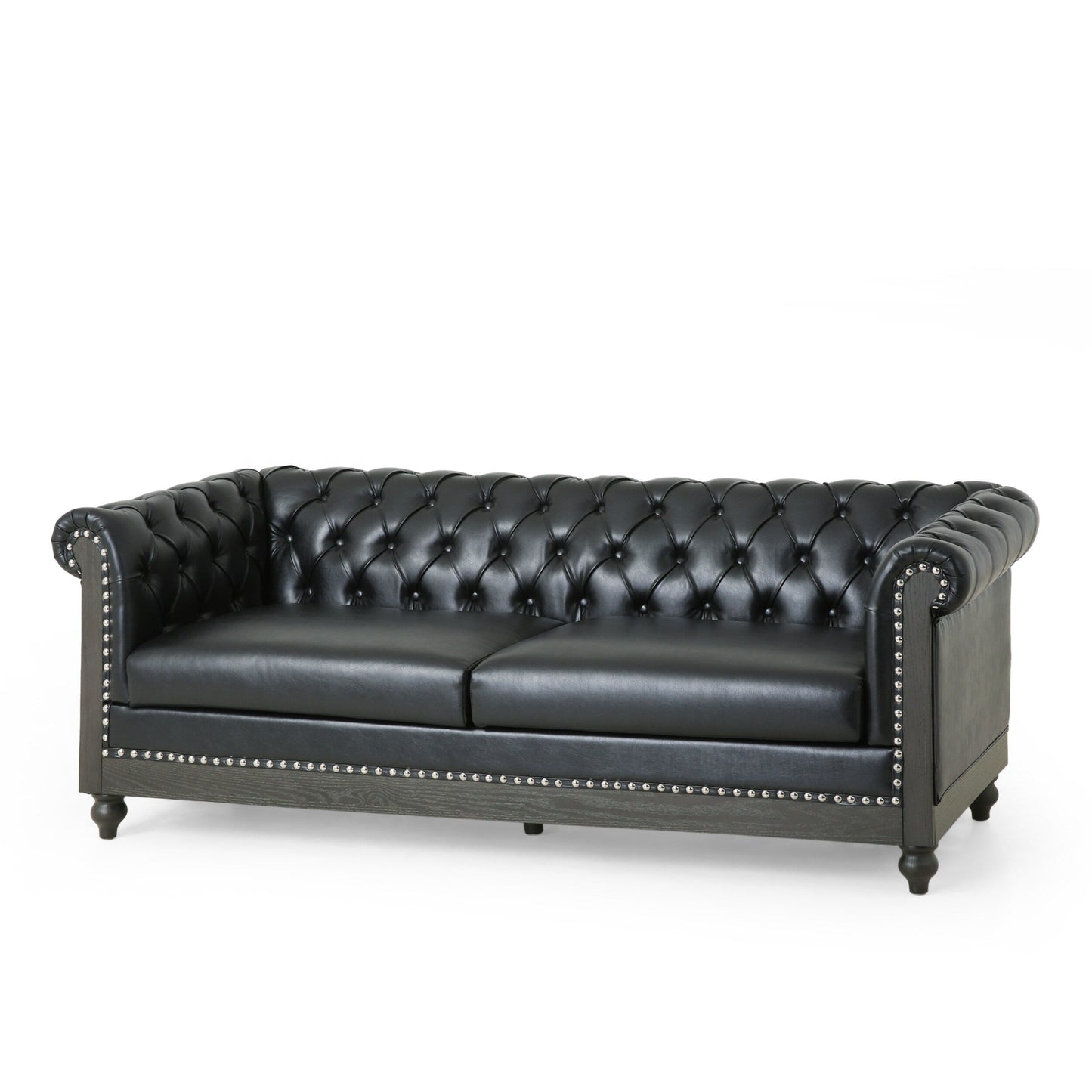 Chesterfield Faux Leather 3-seater Sofa with Nailheads