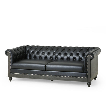 Chesterfield Faux Leather 3-seater Sofa with Nailheads