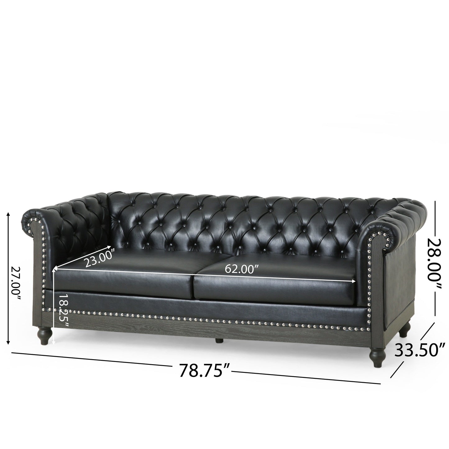 Chesterfield Faux Leather 3-seater Sofa with Nailheads