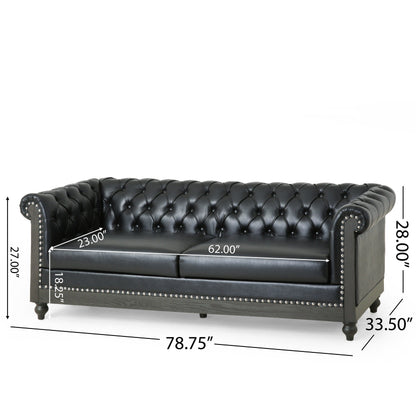 Chesterfield Faux Leather 3-seater Sofa with Nailheads