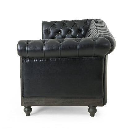 Chesterfield Faux Leather 3-seater Sofa with Nailheads