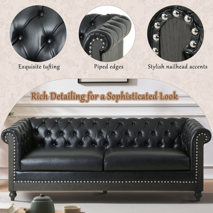 Chesterfield Faux Leather 3-seater Sofa with Nailheads