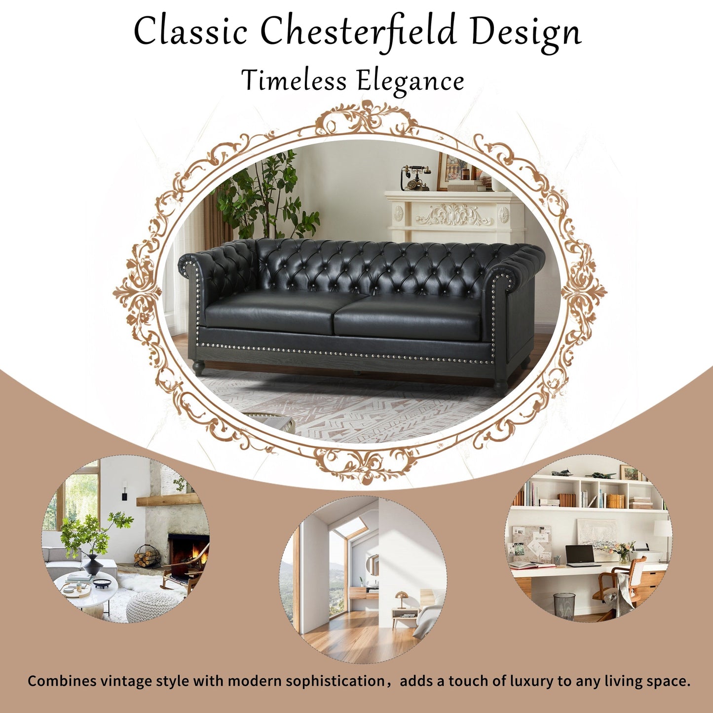 Chesterfield Faux Leather 3-seater Sofa with Nailheads