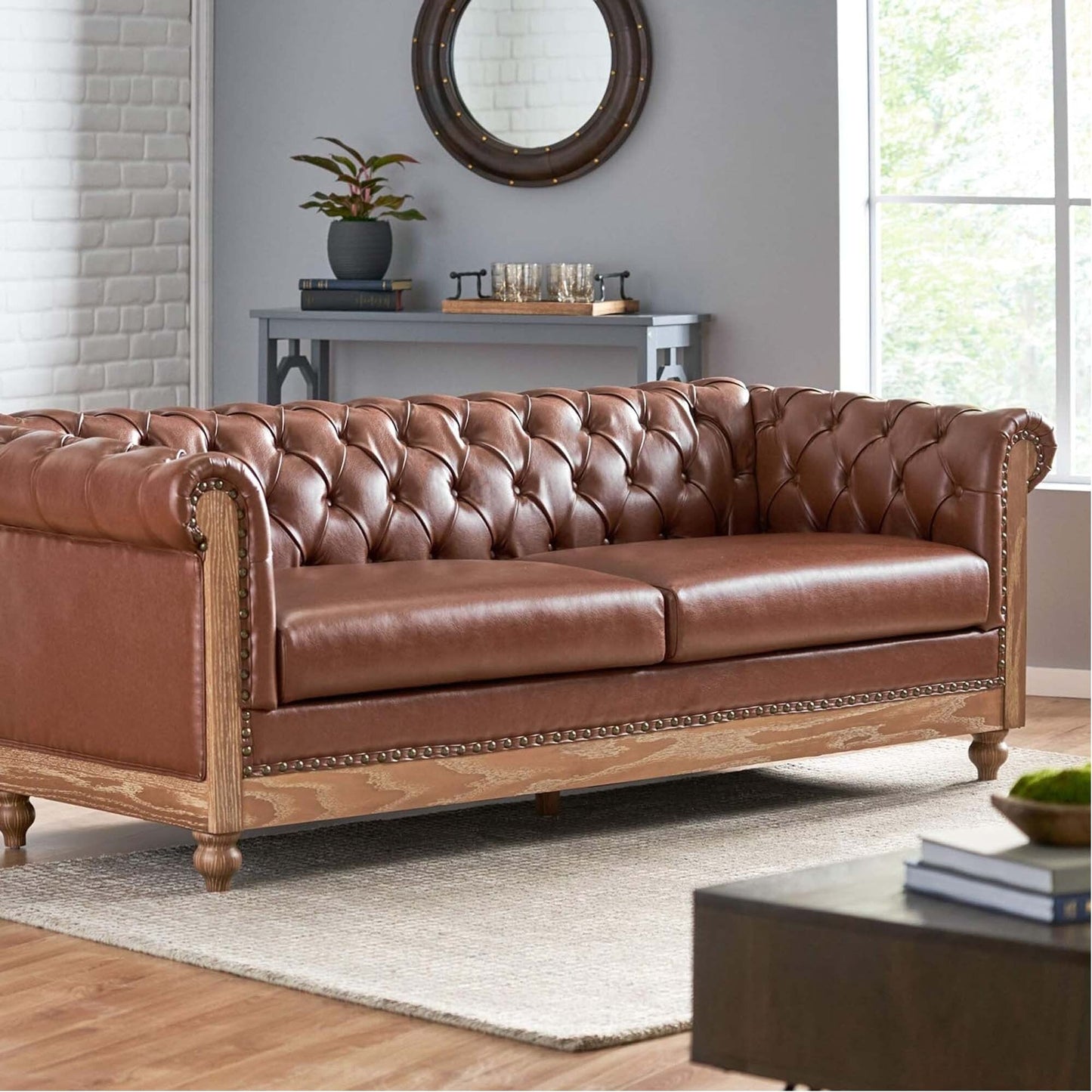 Chesterfield Faux Leather 3-seater Sofa with Nailheads