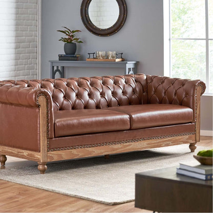 Chesterfield Faux Leather 3-seater Sofa with Nailheads