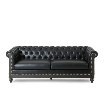 Chesterfield Faux Leather 3-seater Sofa with Nailheads