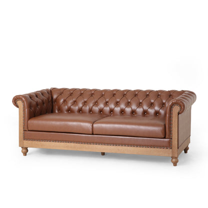 Chesterfield Faux Leather 3-seater Sofa with Nailheads