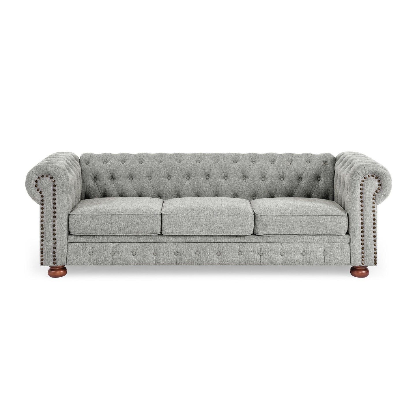Chesterfield Sofa Tufted Upholstered PU 3-Seater Sofa Scrolled Arms with Nailhead Decoration