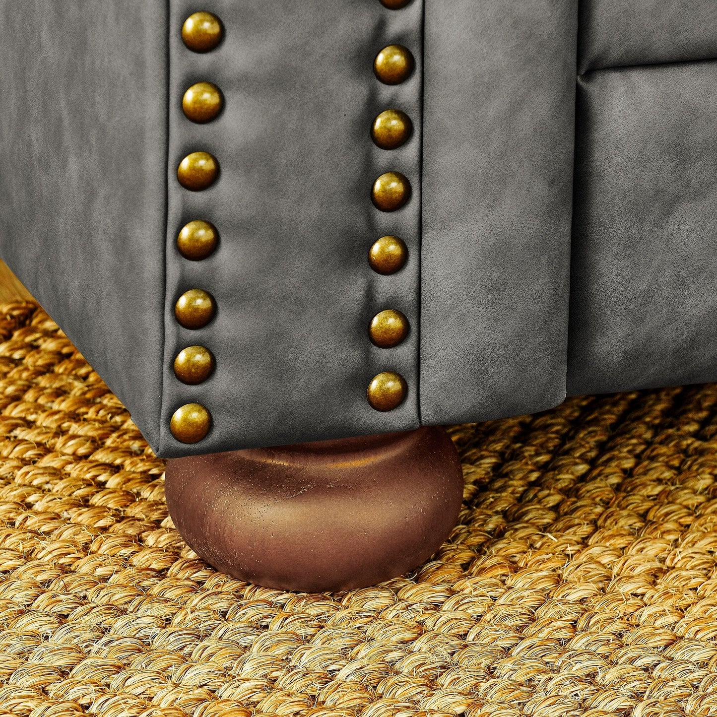 Chesterfield Sofa Tufted Upholstered PU 3-Seater Sofa Scrolled Arms with Nailhead Decoration