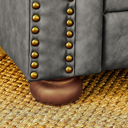 Chesterfield Sofa Tufted Upholstered PU 3-Seater Sofa Scrolled Arms with Nailhead Decoration