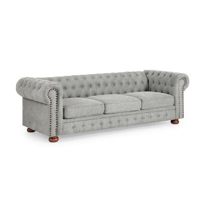 Chesterfield Sofa Tufted Upholstered PU 3-Seater Sofa Scrolled Arms with Nailhead Decoration