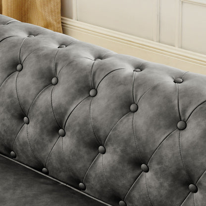Chesterfield Sofa Tufted Upholstered PU 3-Seater Sofa Scrolled Arms with Nailhead Decoration