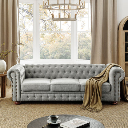 Chesterfield Sofa Tufted Upholstered PU 3-Seater Sofa Scrolled Arms with Nailhead Decoration
