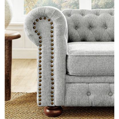 Chesterfield Sofa Tufted Upholstered PU 3-Seater Sofa Scrolled Arms with Nailhead Decoration
