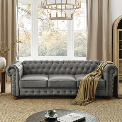 Chesterfield Sofa Tufted Upholstered PU 3-Seater Sofa