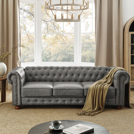Chesterfield Sofa Tufted Upholstered PU 3-Seater Sofa