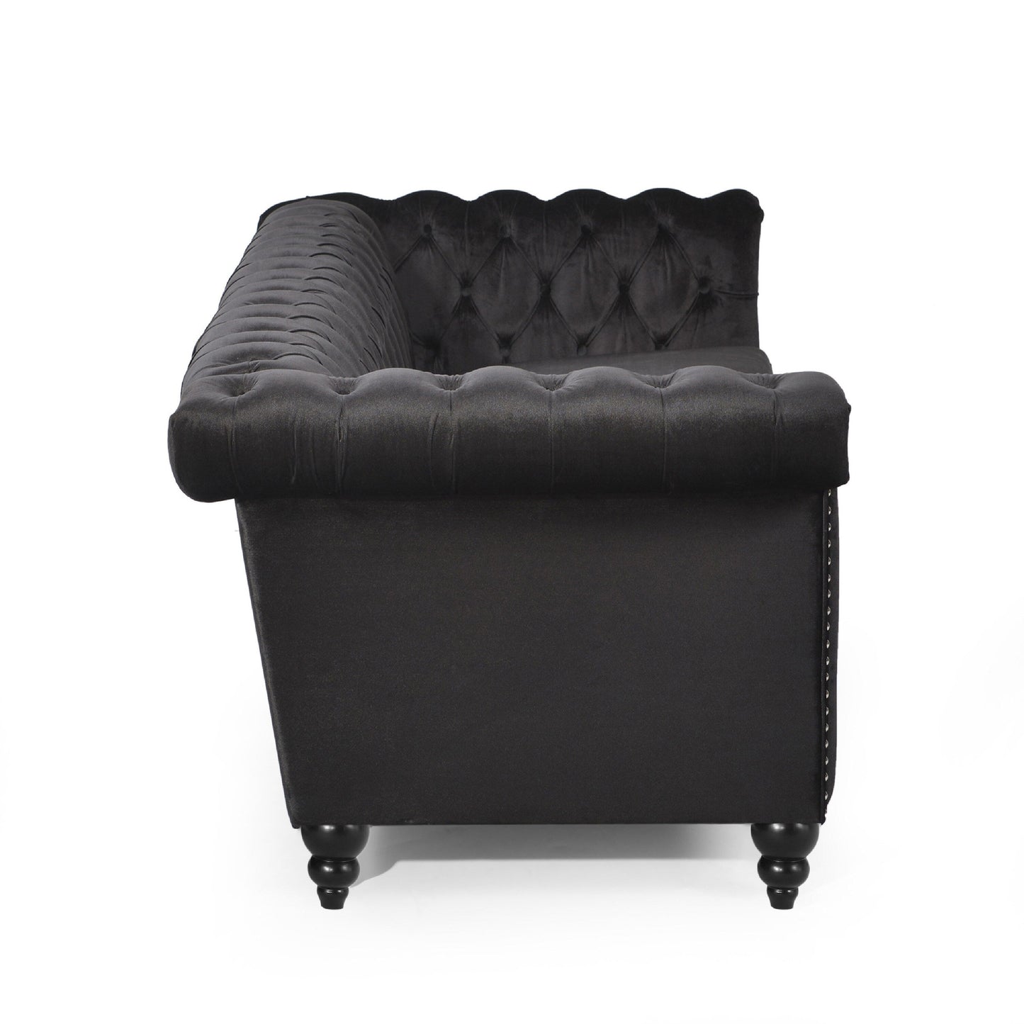 Chis 3 Seater Sofa, Chesterfield Tufted Black Velvet, 83 Inch