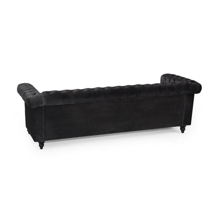 Chis 3 Seater Sofa, Chesterfield Tufted Black Velvet, 83 Inch