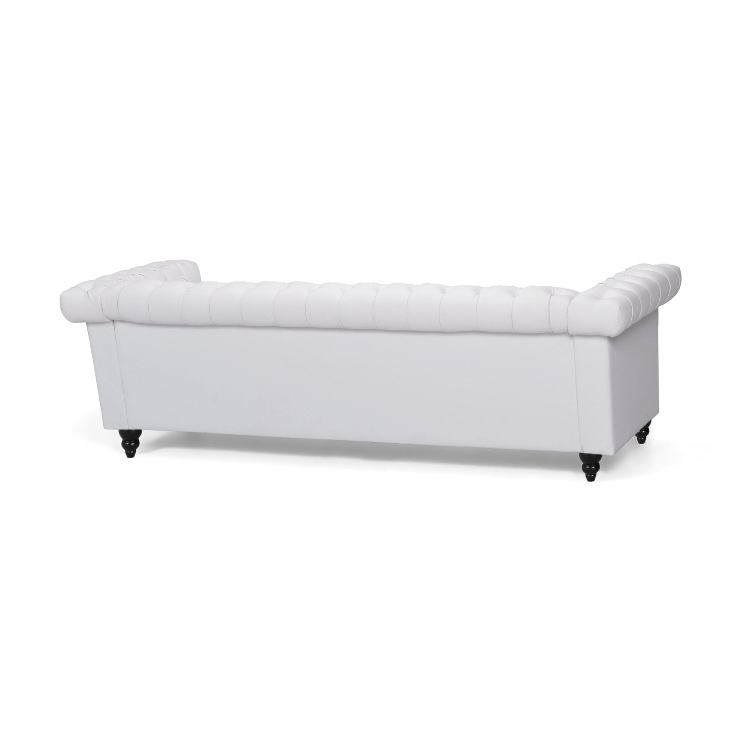 Chis Sofa, Deep Chesterfield Tufted White Faux Leather, 83 Inch