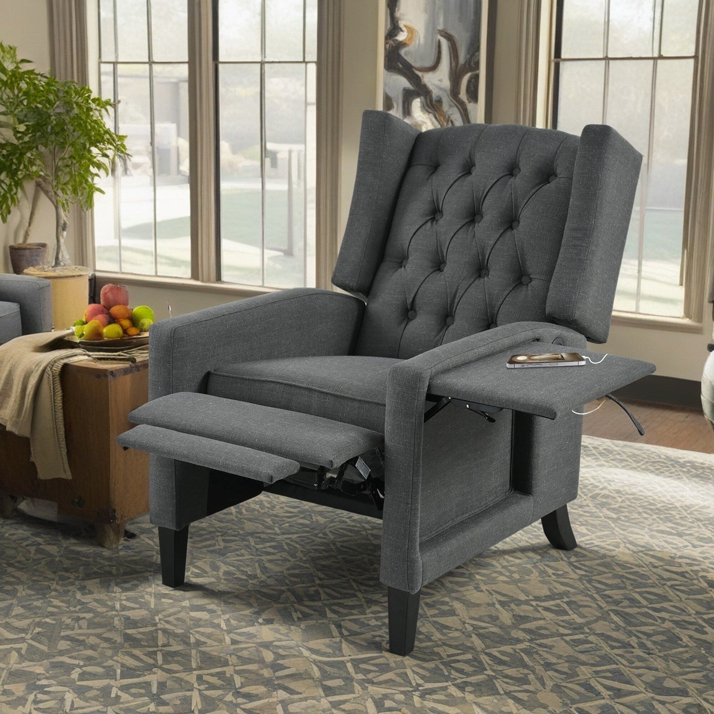 Christopher Knight Home - Isabella Manual WingBack Recliner Chair with Foldable Table & USB Ports