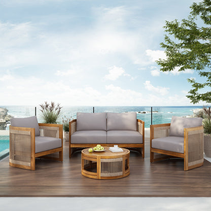 Christopher Knight Home- Sophia 4-piece Acacia Wood Outdoor Conversation Set