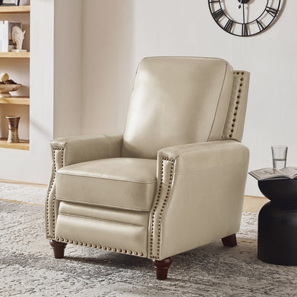 Cigar Mid-century Modern Genuine Leather Recliner with Nailhead Trim by HULALA HOME