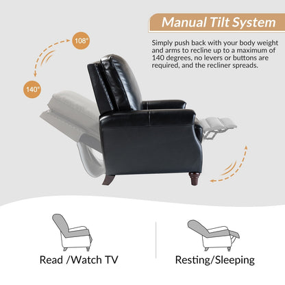Cigar Mid-century Modern Genuine Leather Recliner with Nailhead Trim by HULALA HOME