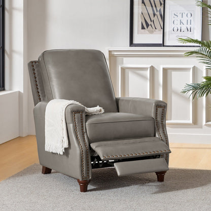 Cigar Mid-century Modern Genuine Leather Recliner with Nailhead Trim by HULALA HOME