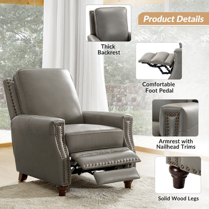 Cigar Mid-century Modern Genuine Leather Recliner with Nailhead Trim by HULALA HOME