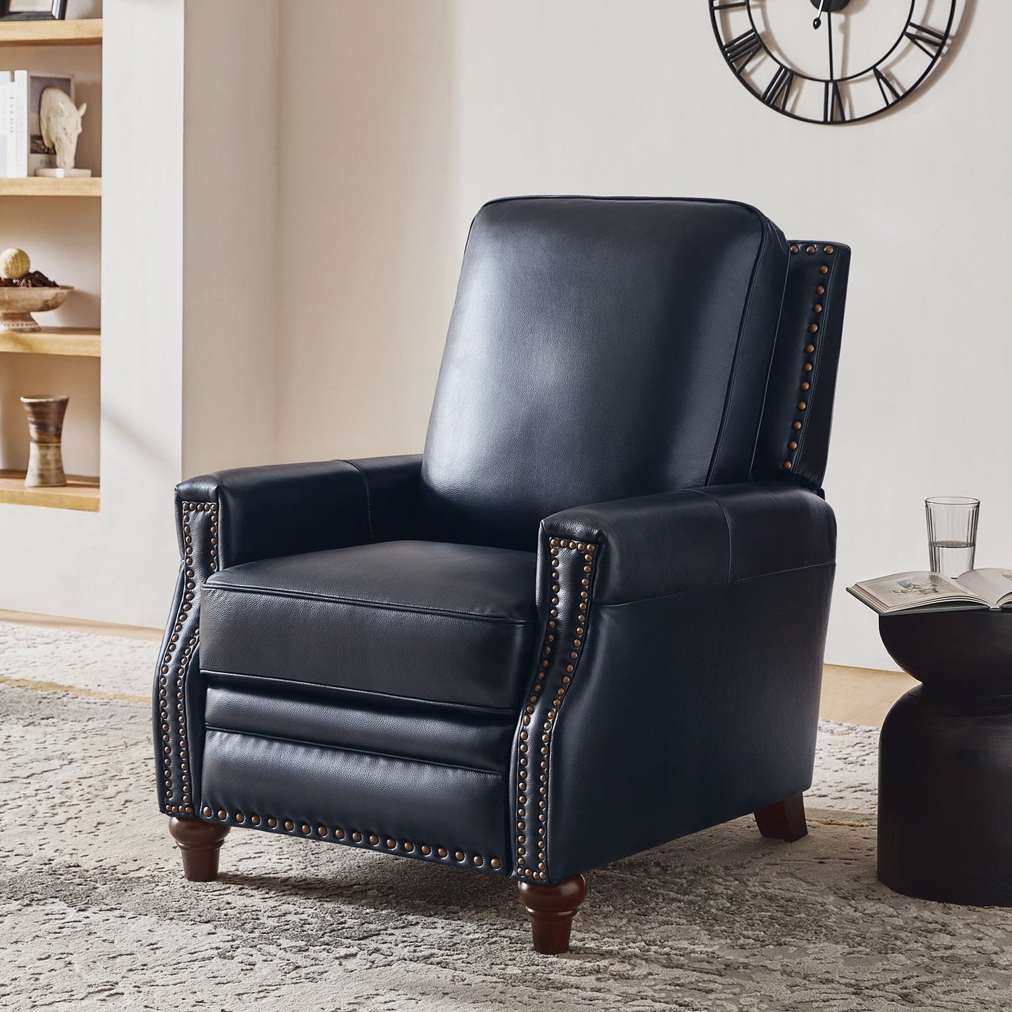 Cigar Mid-century Modern Genuine Leather Recliner with Nailhead Trim by HULALA HOME