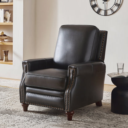 Cigar Mid-century Modern Genuine Leather Recliner with Nailhead Trim by HULALA HOME