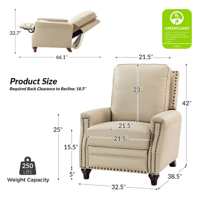 Cigar Mid-century Modern Genuine Leather Recliner with Nailhead Trim by HULALA HOME