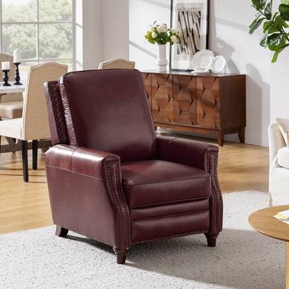 Cigar Mid-century Modern Genuine Leather Recliner with Nailhead Trim by HULALA HOME
