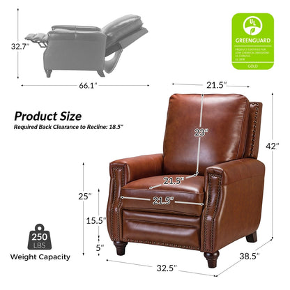 Cigar Mid-century Modern Genuine Leather Recliner with Nailhead Trim by HULALA HOME