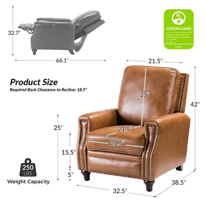 Cigar Mid-century Modern Genuine Leather Recliner with Nailhead Trim by HULALA HOME