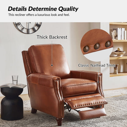 Cigar Mid-century Modern Genuine Leather Recliner with Nailhead Trim by HULALA HOME