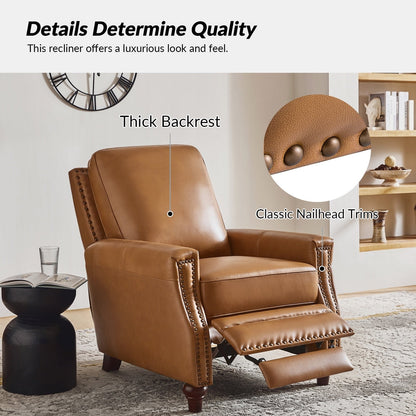 Cigar Mid-century Modern Genuine Leather Recliner with Nailhead Trim by HULALA HOME