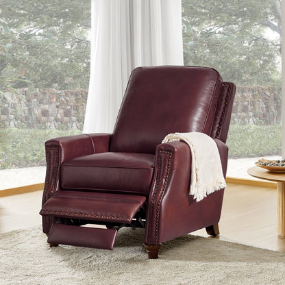 Cigar Mid-century Modern Genuine Leather Recliner with Nailhead Trim by HULALA HOME