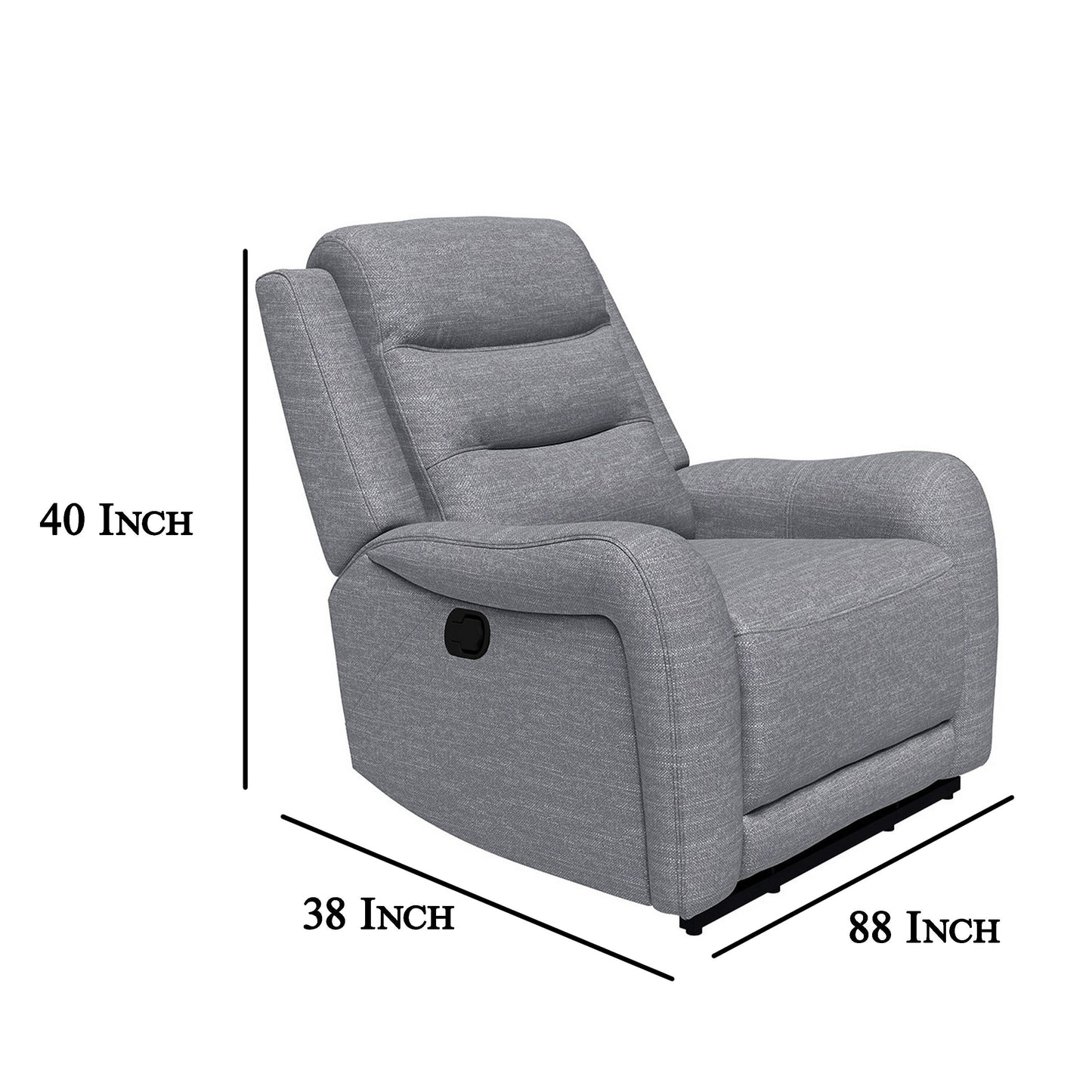 Clair Manual Recliner Chair with Scrolled Arms, Wood Frame, Gray Fabric
