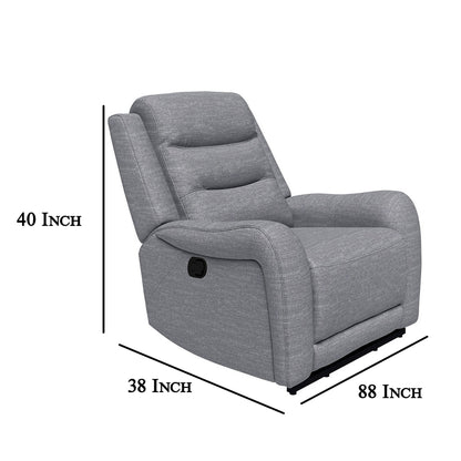 Clair Manual Recliner Chair with Scrolled Arms, Wood Frame, Gray Fabric