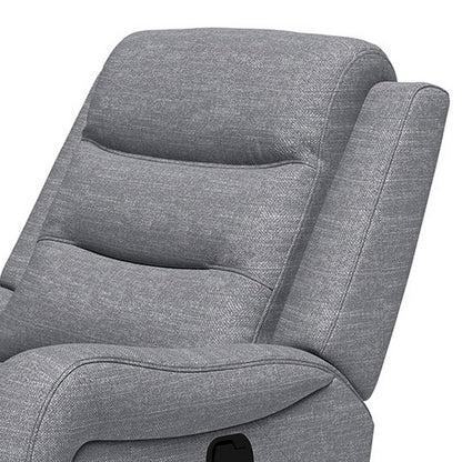 Clair Manual Recliner Chair with Scrolled Arms, Wood Frame, Gray Fabric