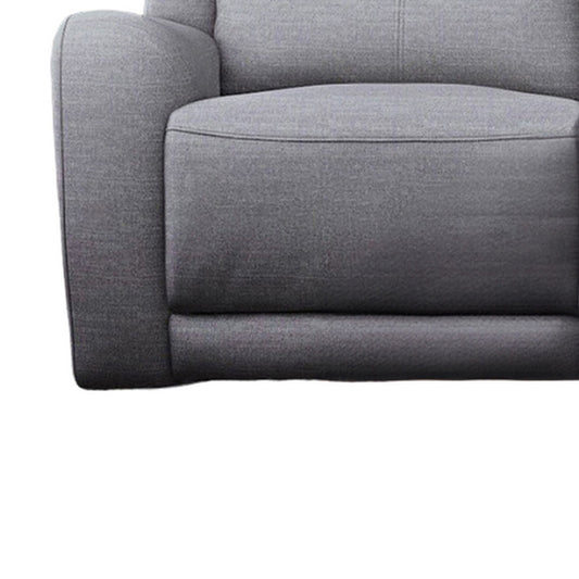 Clair Manual Recliner Sofa, Scroll Arms, 47 Inch, Solid Wood, Gray Fabric